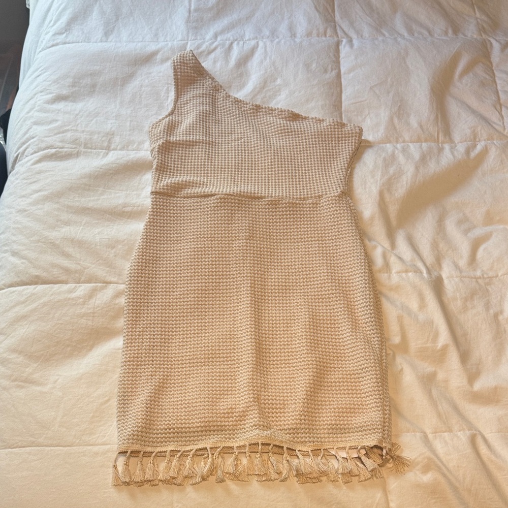 SHEIN Beige Knit Dress with Fringe Detail